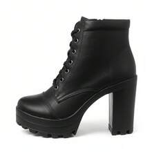 Women's Comfort Ankle Boot Short Shaft Medium Heel - Black - View 2