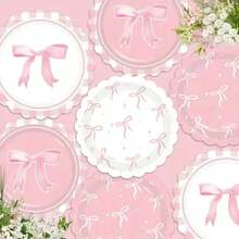20pcs Pink Bow Paper Plates, Bow Birthday Party Supplies, Pink Bow Party Decorations, Suitable For Bachelorette Party, Bridal Shower, Cute Plates, Bachelorette Party Decor - Multicolor - View 8
