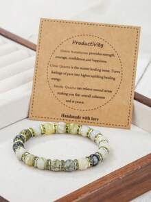 1 pieza Pulsera de cuentas de ágata verde con acentos de rhinestone, regalo de energía positiva y aliento para familiares y amigos - Multicolor - Ver 3