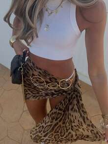 1pc Women's Fashionable Leopard Print Mesh Sheer Scarf, Stylish For Summer - Brown - View 3