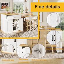 Extendable Kitchen Island With Dining Table, Multifunctional Storage Cabinet With Drawers Doors & Wine Rack, Space Saving Organizer For Kitchen & Dining Room - White - View 8