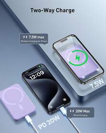 5000mAh MagSafes Magnetic Wireless Power Bank With 20W Fast Charging, Ultra-Thin And Compact High-Speed Battery Pack, Strong Magnet For Easy Charging, Precisely Compatible With IPhone 12-17 Pro/Pro Max Series, Portable For Commute And Travel Emergency Power Supply - Màu tím - Xem 3