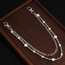 New-Hop Pearl Spliced Pant Chain, High-End, And Cool, Niche Men's Jeans Waist Chain, Versatile Accessory - Silver - View 3