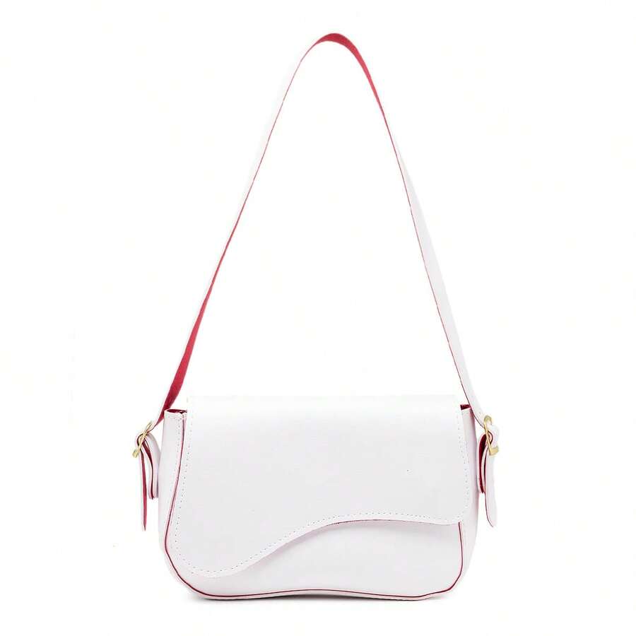Stylish Women's Baguette Shoulder Bag With Front Detail - 紅白色 - 查看 1