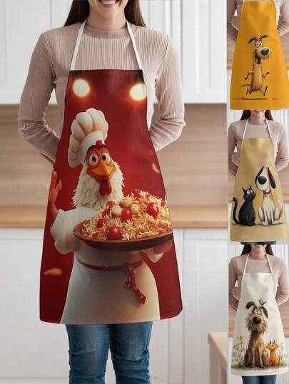 1pc, Chicken Pattern Polyester Apron, Suitable For Cooking, Baking, And Gardening - Can Be Used As Attire For The Kitchen And Dining.