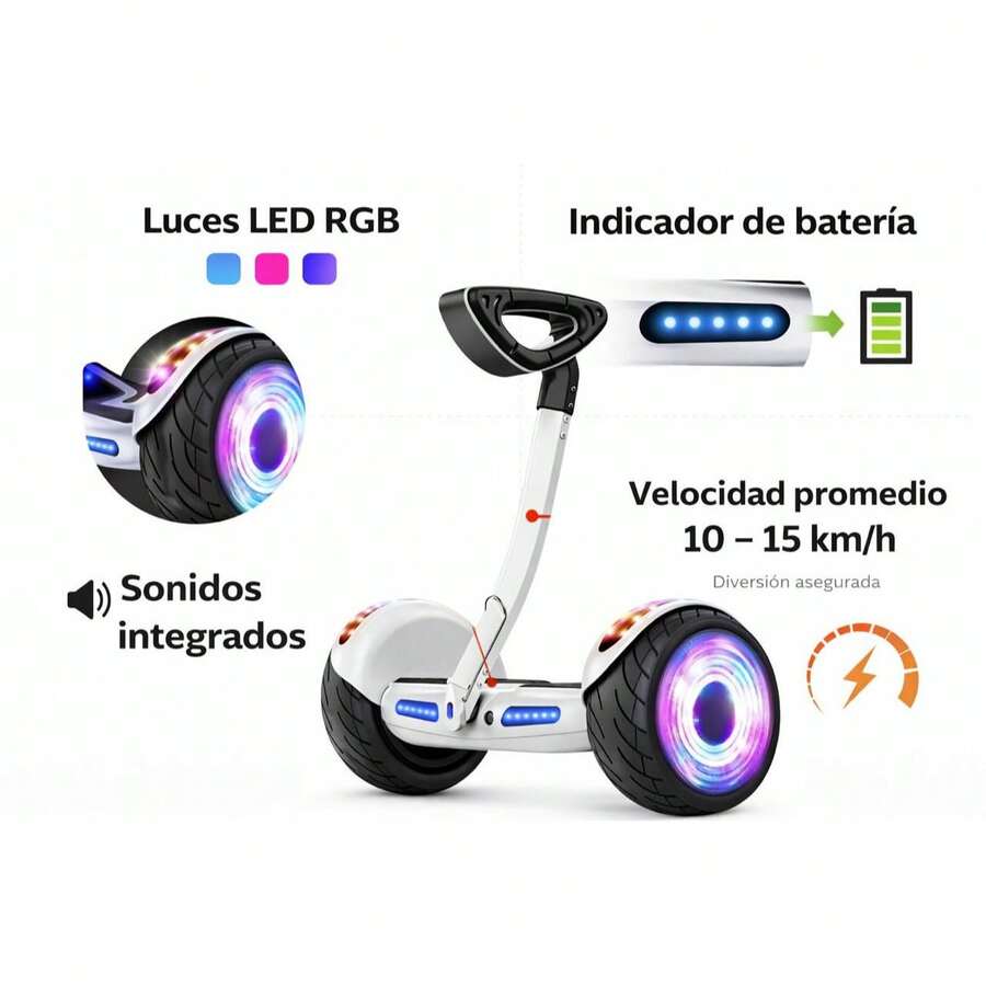 scooter para niños con barra luz RGB y sonidos velocidad máxima 15k/h - Blanco - Ver 1