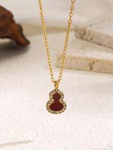 珍珠母贝葫芦不锈钢项链，时尚奢华优雅百搭精致颈链，女士适用 - 葫蘆紅貝項鍊 - 查看 3