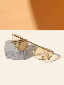 1 PC Women Cat Eye Fashion Glasses Gold Metal Frame Black Lens Luxury Edgy Retro Fashion Glasses Summer Daily Streetwear UV Protection Stylish Eyewear Accessory With Glasses Box - Những lát sâm panh khung vàng - Xem 8