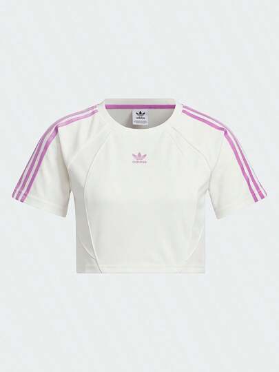 Adidas Camiseta de manga corta, cuello redondo, ajustada y corta que revela el ombligo, ligera y deportiva para mujeres, JD3286