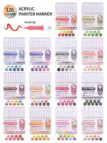 Automatic Ink Control Acrylic Paint Markers, 9/126pcs Brush Tip Acrylic Paint Pens Set With 7 Professional Color Series For Rock Painting, Ceramic, Wood, Canvas, Glass, Stone, Fabric, Card Making, DIY & Art Supplies (126 Colors) - Color Series - View 40
