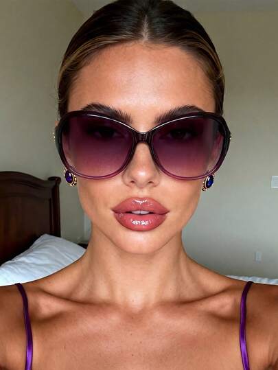 1 Pair Unisex Oval Frame Purple Tinted Sunglasses, Suitable For Vacation, Travel, Sports, Driving, Festivals, Beach, EDM, Outings, Summer Accessories, Holiday, Family Trips, UV Protection, Golf, Hiking, Elegant Style, Street Fashion, Sports, Parties, Outdoor Activities, Street Style, Fishing, Outdoor Events, Sun Protection, Vacation