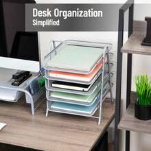 Betesh Mind Reader 5-Tier Paper Tray Desktop Organizer File Storage Office Metal Mesh 11.75" L x 14" W x 14.5" H Silver - Plata - Ver 3