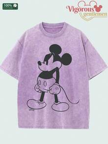 Summer Travel Short Sleeve T-Shirt, Disney Classic Mickey Silhouette Print Casual T-Shirt, Unisex Short Sleeve - 淡紫色 - 查看 2
