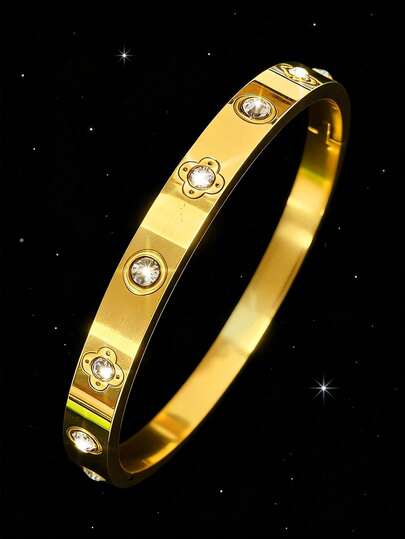 18K Gold Plated Stainless Steel Lucky Flower Bracelet, Elegant Gift For Her On Valentine's Day