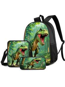 3PCS Back To School Backpack For Boys Girls, Dinosaur Backpack For Teens, Large Capacity School Bags With Shoulder Bags And Pencil Case - Backpack + Shoulder Bag + Pencil Case - View 2