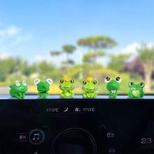 1/4/6/7/8pcs Cute Little Frog Car Decor, Adorable Animal Dashboard Ornament, Summer Car Accessory, Control Panel Figurine, Stress Relief Decoration, Women Car Decor, Desktop Ornament (With Adhesive) - Little Frog - View 15