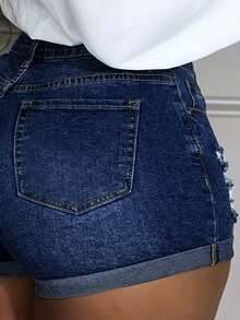 Womens High Waisted Stretchy Denim Dressy Sexy Butt-Lifting Shorts - 深藍色 2 - 查看 10