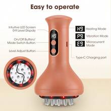 Hailicare Máy mát-xa cạo gió điện Gua Sha, 9 chế độ rung nhiệt EMS, đèn đỏ chăm sóc, màn hình LED, sạc USB, dùng cho cơ thể, vai, bụng, chân tại nhà. - Đỏ - Xem 6