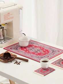 1PC Boho Non-Slip Coffee Mat Bohemia Drink Coaster, Absorbent Kitchen Counter Table Mat For Coffee Accessories, Heat-Resistant Placemat,Dish Drying Mat For Cups, Splash Proof Desk Protector Mat For Home Coffee Station,Coffee Placemat - Type a - View 2