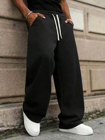 Pantalones largos deportivos casuales, ajuste de pierna recta holgada, efecto de caída, adecuados para actividades en el hogar y al aire libre, se pueden regalar como regalo de pareja, equipados con cintura con cordón, fácil de ajustar, disponibles en múltiples colores