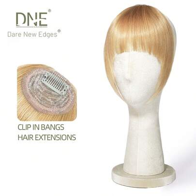 DNE HAIR Tóc mái kẹp 100% tóc thật, màu vàng caramel 18#, kiểu tóc mái có phần thái dương, tóc mái giả bằng tóc thật, trông tự nhiên, thích hợp cho phụ nữ/bé gái sử dụng hàng ngày.