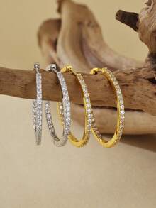 Đôi bông tai nhỏ bằng bạc sterling 925 cao cấp, tinh tế, đính đá Cubic Zirconia vĩnh cửu dành cho nữ. - Bông tai vòng Zircon - Xem 10