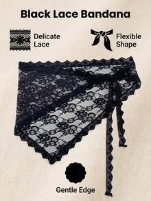 1条蕾丝花边围巾/头巾 - 黑色 - 查看 4