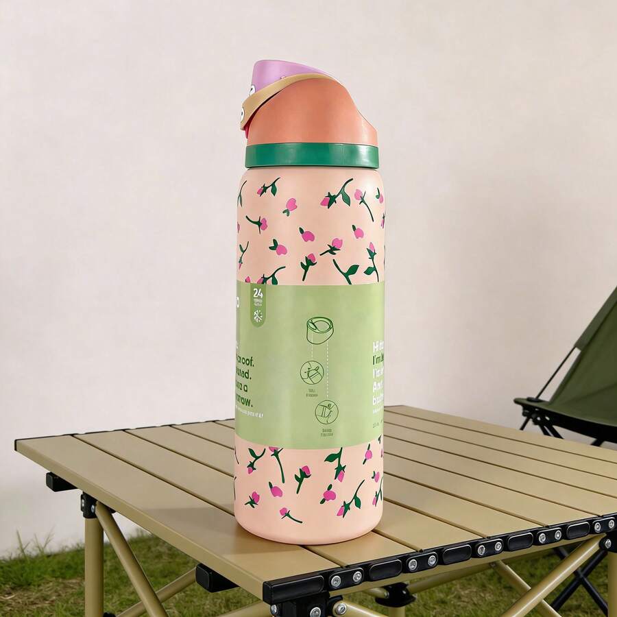 Water Bottle 32oz,Multiple Colors Are Available,With Straw,Heat Preservation Time More Than 24 Hours, Cold And Hot Water Can Be Insulated, Can Make Coffee, Frozen Drinks, Beautiful Appearance, Exquisite Workmanship, Suitable For Camping, Work, Indoor Use. - tea time-32oz - 查看 1
