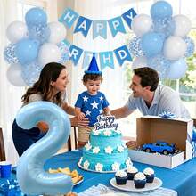 raciones de 2º cumpleaños de salvia para niños, globos de salvia de 12 pulgadas, globo de salvia de 40 pulgadas, pancarta de feliz cumpleaños para decoraciones de fiesta BD de dos años - 2nd-azul - Ver 8