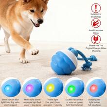 Automatic Self Rolling Interactive Dog Toy Ball With Chew Rope, Electric Bouncing Smart Pet Ball To Relieve Puppy Boredom Indoor Outdoor Play Gift - Blue - View 4
