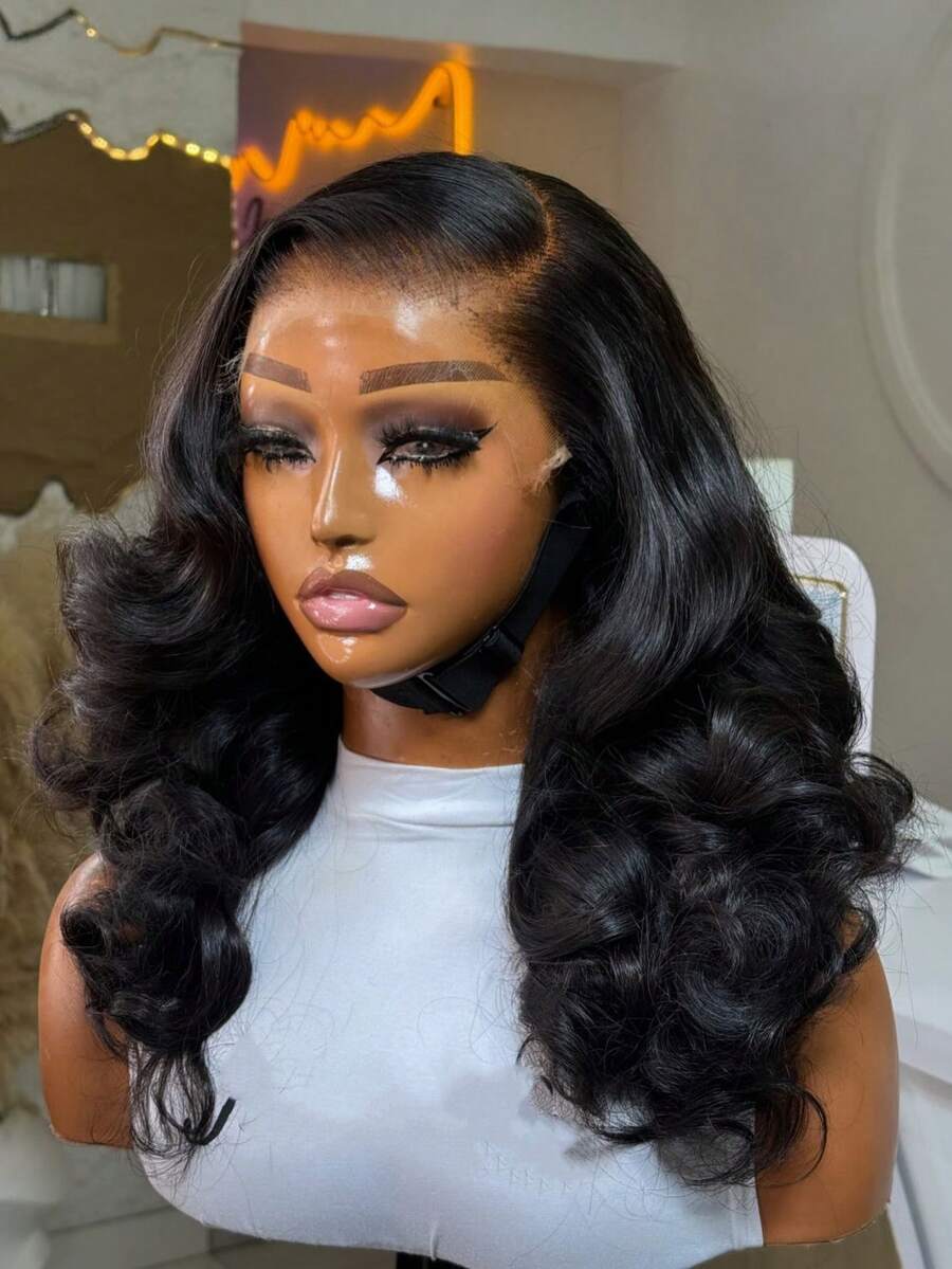 18 Inch Body Wave Bob Wig 13X4 HD Transparent Lace Frontal Wigs Water Wave 200% Density Brazilian Pre Plucked With Baby Hair Natural Black Color Human Hair Wigs For Women - 自然色&黑色系 - 查看 1