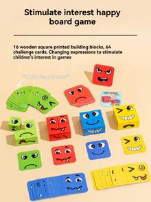 Föränderligt ansikte, Barns rumsliga tänkande tidig utbildning pusselspel, interaktivt spel för två spelare, träbyggklossleksak - Multifärgad - Visa 10