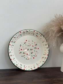 Vintage European Pastoral Style + Floral & Hummingbird / Fresh Flower / Polka Dot Multi-Pattern / Milk White Base With Colored Rim + Round Shallow Plate Shape + Thickened Enamel Rim + Heat-Resistant & Drop-Proof / Easy To Clean & Durable + Enamel Retro Floral Dinner Plate + Ideal For Festival Family Banquet Serving / Daily Kitchen Dining / Outdoor Picnic Serving / Holiday Gifting Scenarios - Multicolor - View 5