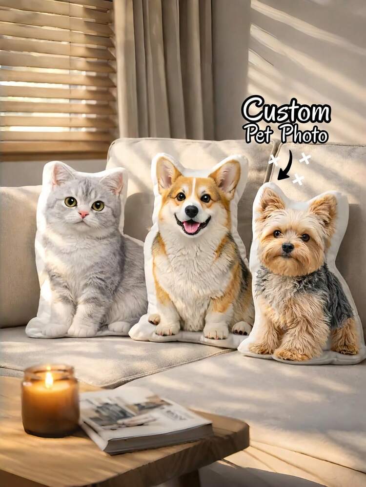 1pc Customized Pet Photo Throw Pillow, Realistic Animal Shaped Pillow, Memorable Gift For Pet Lovers, Sofa Decor, Mother's Day, Special Occasions - Multicolor - View 3