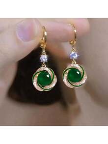 Luxurious Fashion Simple Earrings New Creative Party Commemorative Jewelry Versatile Exquisite Christmas Birthday Gift - 綠色的 - 查看 2