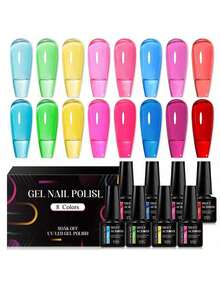 MEET ACROSS 8pcs Crystal Jelly Glass Gel Nail Polish Set, 7ml Summer Transparent Candy Color Gel Nail Polish Set, Semi-Permanent Mixed Nail Polish, Jelly Glass Series Gel Nail Polish, Removable UV/LED Nail Gel, With Box Gel Manicure Set, Nail Art Supplies, DIY Nails, Home Salon, Gift For Women - 彩色 - 查看 12
