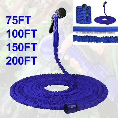 Vòi tưới nước đa năng điều chỉnh được 25/50/75/100/125 ft, 7 chế độ phun với vòi phun - Chất liệu polyethylene bền, vòi tưới vườn đa chức năng kèm súng phun, thích hợp sử dụng quanh năm ngoài trời và sân vườn, đầu nối tiêu chuẩn Mỹ, vòi tưới có thể thu gọn, súng phun nước và chức năng rửa xe áp lực cao, lý tưởng cho làm vườn, chăm sóc bãi cỏ và vệ sinh ngoài trời, hoàn hảo cho việc tắm thú cưng và vệ sinh ngoài trời, dụng cụ chăm sóc thú cưng thiết yếu | Đồ dùng cho thú cưng đa chức năng | Vòi phun điều chỉnh được / Vòi tưới vườn có thể thu gọn, áp lực cao