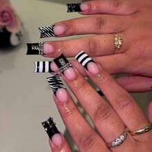 Best-Selling Square French-Style Press-On Nails, Cool Dark Style Nail Art, In-Stock Nails - Peacock Blue™-01-04 Jelly Gel + Roller - View 2