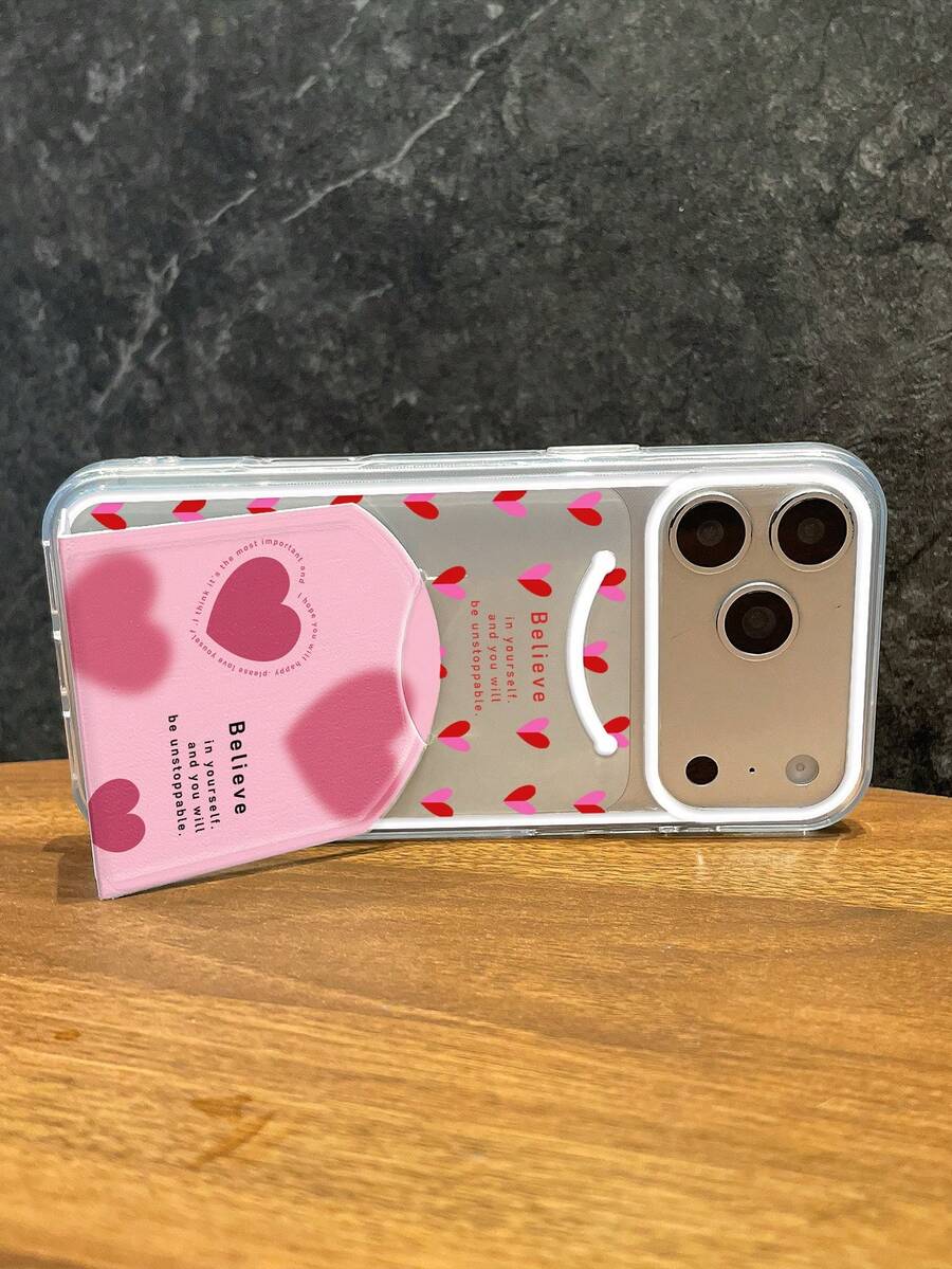 1 ốp lưng điện thoại hình trái tim gập lại có chân đế, phong cách ngọt ngào dành cho nữ, ốp bảo vệ TPU toàn diện với chân đế ẩn, ốp lưng + chân đế 2 trong 1, thích hợp làm quà tặng ngày Valentine, 520, sinh nhật, tốt nghiệp, tương thích với iPhone - Trong sáng - Xem 1