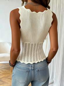 Áo thun dáng rộng mùa xuân/hè, áo tank top không tay cho nữ, áo khoác thanh lịch tối giản đa năng, áo kiểu công sở sang trọng, áo kiểu Hàn Quốc cổ điển màu trắng với viền bèo nhún, chất liệu hơi xuyên thấu, thích hợp cho mùa hè. - trắng - Xem 3