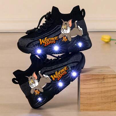  1 Pair Of Warner Bros. Tom And Jerry Sneakers - Breathable And Lightweight Children's Shoes, Cartoon Sock Shoes, Easy Lace Design, Suitable For All Seasons, A Must-Have For School, Playground, And Birthday Parties - Official Authentic Product, Cute Children's Shoes, 2D Flat Style, Unisex