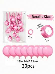 10pcs 18-Inch Pink 4D Balloons With Pink Polyester Ribbons And Shielding Paper, Portable For Room Decor, Party Decor, Wedding Decor, Family Gathering, Birthday Party, Bachelorette Party, Engagement, Anniversary, Wedding, Graduation, Mother's Day Decoration - Pink - View 12