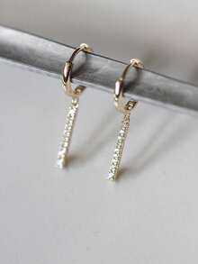 1 Peça Brincos de Mulher em Prata 925 - Brincos Pendentes com Barra Reta e Pedra CZ, Adequado para Uso Diário, Presente Perfeito para Namorada, Mãe ou Irmã - brinco único - Visão 2
