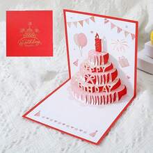 1pc Birthday Greeting Card With A 3D Cake Design, Featuring A Colorful And Cute Pop-Up Style, Perfect For Gifts And Includes An Envelope - Multicolor - View 5