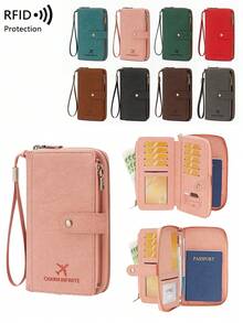 Ví đựng thẻ CHARM INFINITE thời trang tối giản có khóa kéo, ví nữ chống RFID mới, ví dài nhiều lớp dung lượng lớn có khóa kéo và dây đeo cổ tay, ví đa năng đựng hộ chiếu, vé máy bay, thẻ tín dụng, tiền mặt, tiền xu, chìa khóa, ví đựng tiền xu siêu mỏng nhẹ dùng hàng ngày. - Nhiều màu - Xem 3