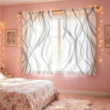 2pcs Modern Minimalist Style Gray And White Semi-Sheer Curtains, 100% Polyester Fabric, Machine Washable, Rod Pocket Design, Suitable For Bedroom, Living Room, Game Room, Home Office - Modern Knitted Weaving Technique, Scenic Theme (Rods Not Included) - Multicolor - View 3