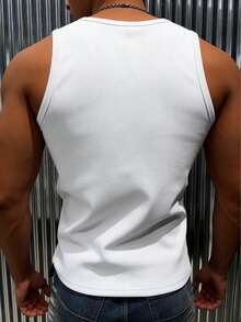 男士纯色纽扣半开襟休闲百搭背心 - 白色 - 查看 2