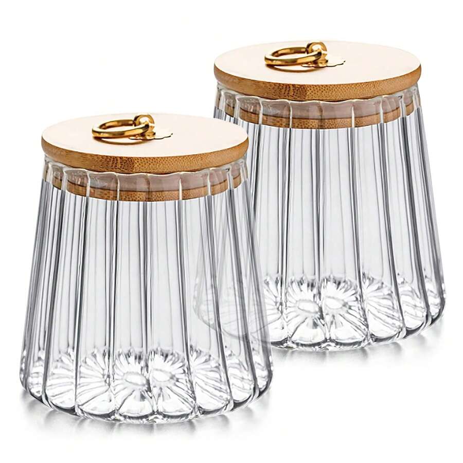 2 X 650ml Glass Jars With Lids – Clear Cute Storage Canisters 22 Oz For Sugar, Coffee, Tea & Candy – Kitchen - View 1