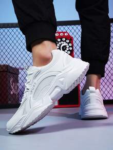 ​ Men's White Sports Shoes Breathable Mesh Running Sneakers With Thick EVA Sole Cushioned Comfort Casual Walking Shoes - 白色 - 查看 3