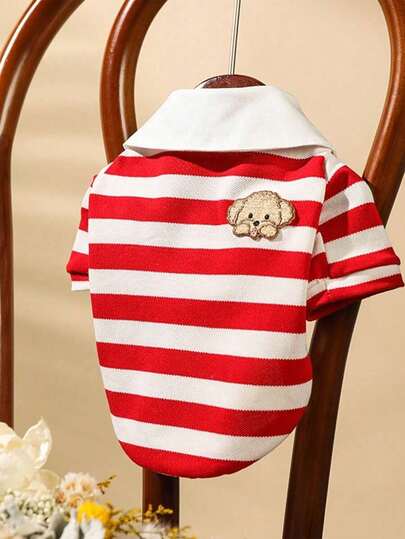 1pc Pet Clothes Pet Dog Cat Polo Shirt, Blue Stripe - Red Stripe - Black White Stripe - Pink Stripe - Blue White Stripe